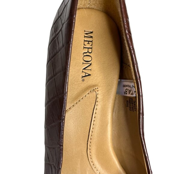 Merona Pumps Heels Shoes Womens Size 5.5 Brown Faux Leather Crocodile Print - Picture 8 of 11
